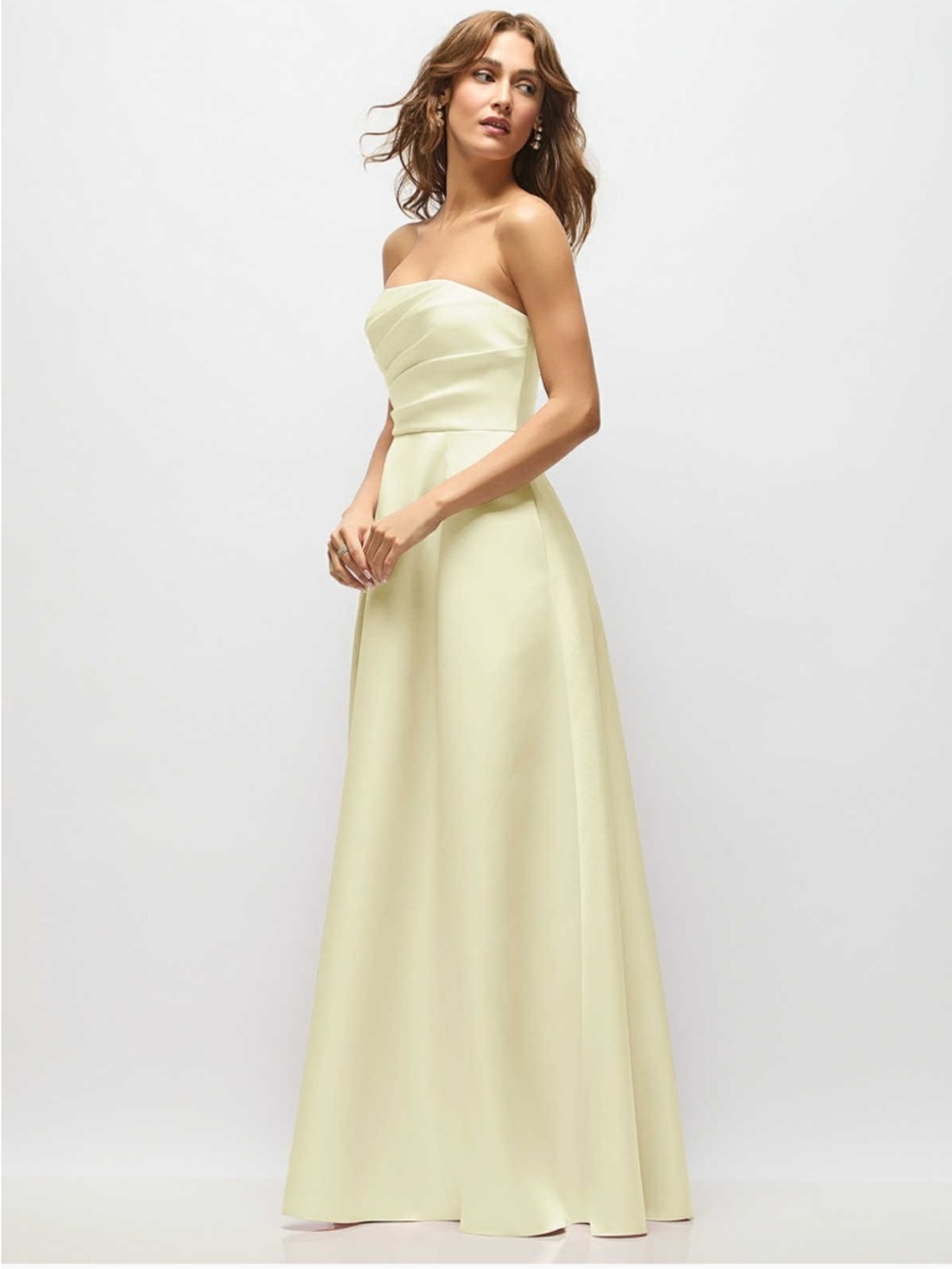 Dessy Strapless Long A-Line dress in butter Yellow NWT